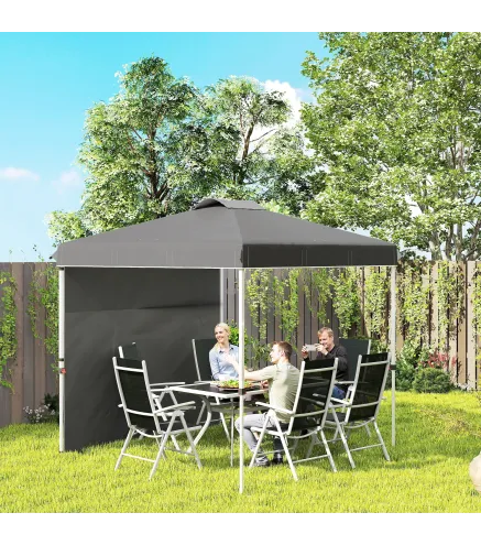 Carpa Plegable de Jardín de 2,5x2,5 m con Altura Ajustable Anti-UV con 1 Pared Lateral y Bolsas de Arena Gris Oscuro
