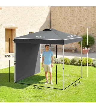 Carpa Plegable de Jardín de 2,5x2,5 m con Altura Ajustable Anti-UV con 1 Pared Lateral y Bolsas de Arena Gris Oscuro
