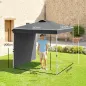 Carpa Plegable de Jardín de 2,5x2,5 m con Altura Ajustable Anti-UV con 1 Pared Lateral y Bolsas de Arena Gris Oscuro