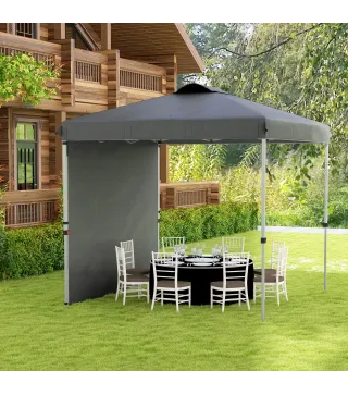 Carpa Plegable de Jardín de 2,5x2,5 m con Altura Ajustable Anti-UV con 1 Pared Lateral y Bolsas de Arena Gris Oscuro