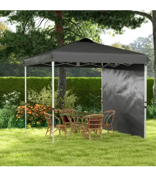 Carpa Plegable de Jardín de 2,5x2,5 m con Altura Ajustable Anti-UV con 1 Pared Lateral y Bolsas de Arena Gris Oscuro