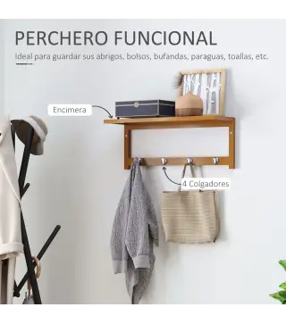 Perchero de Pared de Bambú
