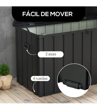 Baúl de Almacenaje Exterior de Acero con 4 Ruedas 2 Asas y Tapa Bloqueable 125,5x61,5x70 cm Gris Oscuro