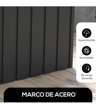 Baúl de Almacenaje Exterior de Acero con 4 Ruedas 2 Asas y Tapa Bloqueable 125,5x61,5x70 cm Gris Oscuro