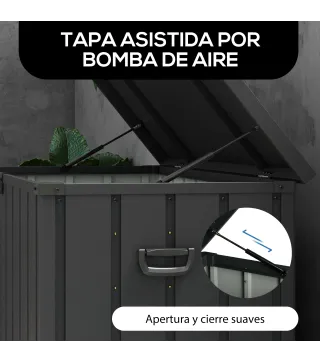Baúl de Almacenaje Exterior de Acero con 4 Ruedas 2 Asas y Tapa Bloqueable 125,5x61,5x70 cm Gris Oscuro