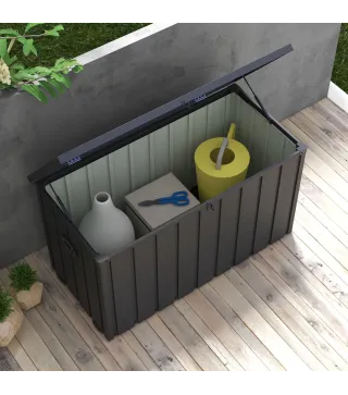 Baúl de Almacenaje Exterior de Acero con 4 Ruedas 2 Asas y Tapa Bloqueable 125,5x61,5x70 cm Gris Oscuro