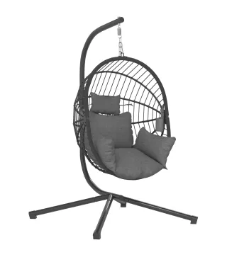 Silla Colgante Huevo con Soporte con Cesta Plegable Cojín y Reposacabezas para Interior y Exterior Carga 120 kg Gris