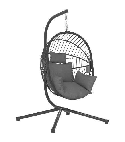 Silla Colgante Huevo con Soporte con Cesta Plegable Cojín y Reposacabezas para Interior y Exterior Carga 120 kg Gris