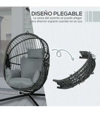 Silla Colgante Huevo con Soporte con Cesta Plegable Cojín y Reposacabezas para Interior y Exterior Carga 120 kg Gris