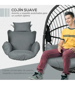 Silla Colgante Huevo con Soporte con Cesta Plegable Cojín y Reposacabezas para Interior y Exterior Carga 120 kg Gris