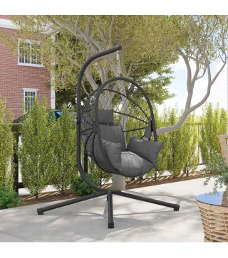 Silla Colgante Huevo con Soporte con Cesta Plegable Cojín y Reposacabezas para Interior y Exterior Carga 120 kg Gris