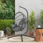 Silla Colgante Huevo con Soporte con Cesta Plegable Cojín y Reposacabezas para Interior y Exterior Carga 120 kg Gris