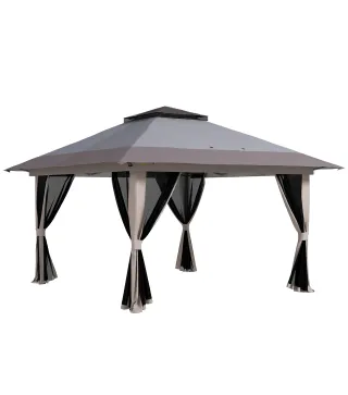 Carpa Plegable Pop-up con Altura Ajustable Protección UV50+ Doble Techo y Mosquiteras 4x4x2,8 m Gris Claro