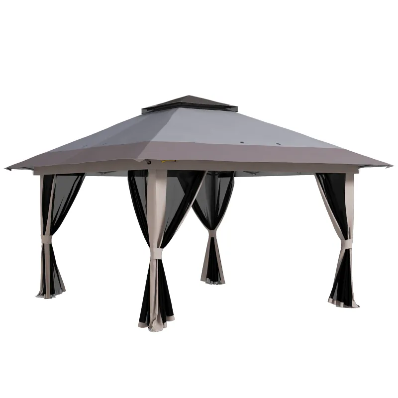 Carpa Plegable Pop-up con Altura Ajustable Protección UV50+ Doble Techo y Mosquiteras 4x4x2,8 m Gris Claro