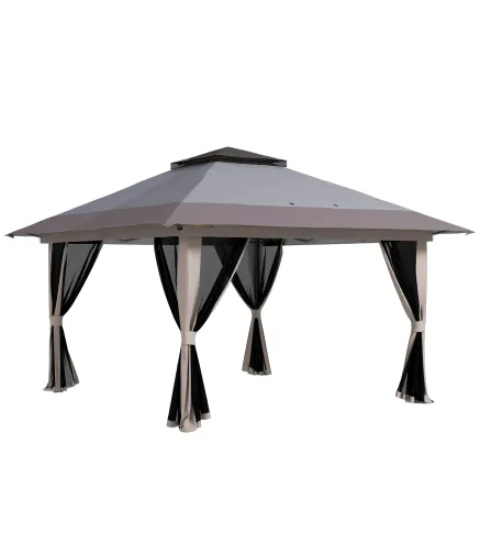 Carpa Plegable Pop-up con Altura Ajustable Protección UV50+ Doble Techo y Mosquiteras 4x4x2,8 m Gris Claro