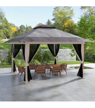 Carpa Plegable Pop-up con Altura Ajustable Protección UV50+ Doble Techo y Mosquiteras 4x4x2,8 m Gris Claro