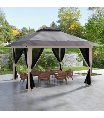 Carpa Plegable Pop-up con Altura Ajustable Protección UV50+ Doble Techo y Mosquiteras 4x4x2,8 m Gris Claro