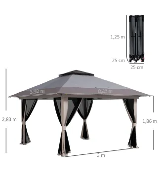 Carpa Plegable Pop-up con Altura Ajustable Protección UV50+ Doble Techo y Mosquiteras 4x4x2,8 m Gris Claro