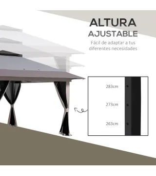 Carpa Plegable Pop-up con Altura Ajustable Protección UV50+ Doble Techo y Mosquiteras 4x4x2,8 m Gris Claro