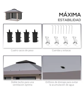 Carpa Plegable Pop-up con Altura Ajustable Protección UV50+ Doble Techo y Mosquiteras 4x4x2,8 m Gris Claro