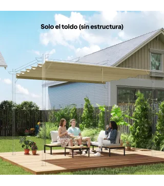 Techo de Repuesto Retráctil 3,5x2,6 m para Marco de 4x3 m Toldo de Tela Solo para Cenador Jardín con 10 Orificios Beige