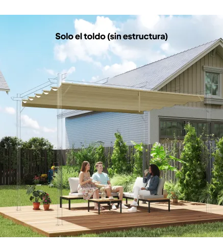 Techo de Repuesto Retráctil 3,5x2,6 m para Marco de 4x3 m Toldo de Tela Solo para Cenador Jardín con 10 Orificios Beige