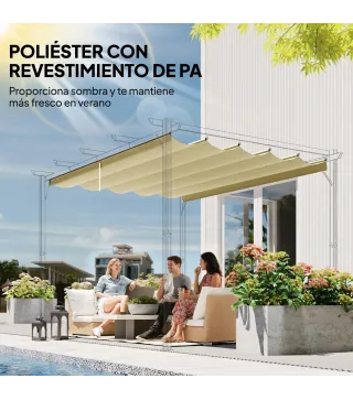 Techo de Repuesto Retráctil 3,5x2,6 m para Marco de 4x3 m Toldo de Tela Solo para Cenador Jardín con 10 Orificios Beige