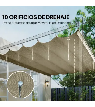 Techo de Repuesto Retráctil 3,5x2,6 m para Marco de 4x3 m Toldo de Tela Solo para Cenador Jardín con 10 Orificios Beige