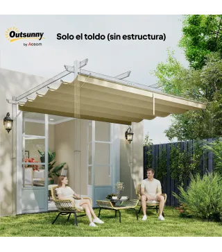 Techo de Repuesto Retráctil 3,5x2,6 m para Marco de 4x3 m Toldo de Tela Solo para Cenador Jardín con 10 Orificios Beige