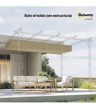Techo de Repuesto Retráctil 3,5x2,6 m para Marco de 4x3 m Toldo de Tela Solo para Cenador Jardín con 10 Orificios Beige