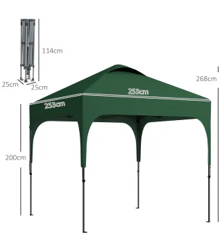 Carpa de Jardín 2,5x2,5x2,68 m Protección UV 50+ Ajustable en Altura con 4 Bolsas de Arena y Bolsa de Transporte Verde