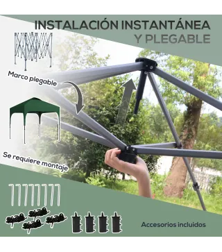Carpa de Jardín 2,5x2,5x2,68 m Protección UV 50+ Ajustable en Altura con 4 Bolsas de Arena y Bolsa de Transporte Verde