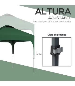 Carpa de Jardín 2,5x2,5x2,68 m Protección UV 50+ Ajustable en Altura con 4 Bolsas de Arena y Bolsa de Transporte Verde