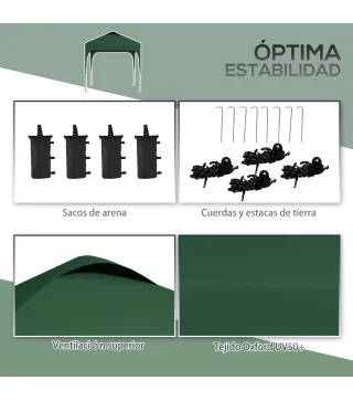 Carpa de Jardín 2,5x2,5x2,68 m Protección UV 50+ Ajustable en Altura con 4 Bolsas de Arena y Bolsa de Transporte Verde