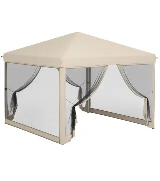 Cenador de Jardín 3x3 m con Mosquiteras Anti-UV Marco de Acero y Bolsa de Transporte para Patio Terraza Fiesta Beige