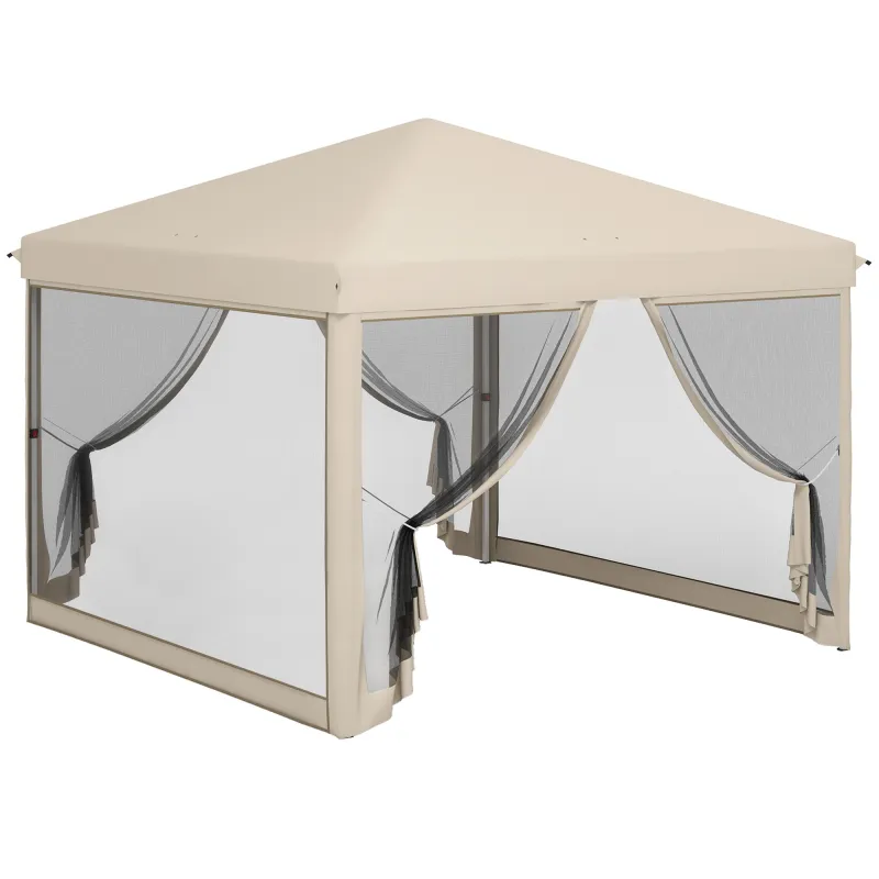 Cenador de Jardín 3x3 m con Mosquiteras Anti-UV Marco de Acero y Bolsa de Transporte para Patio Terraza Fiesta Beige