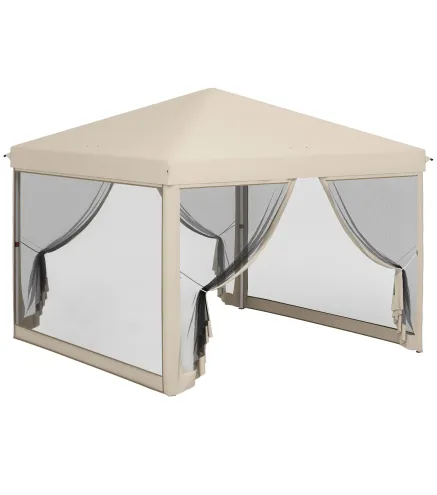 Cenador de Jardín 3x3 m con Mosquiteras Anti-UV Marco de Acero y Bolsa de Transporte para Patio Terraza Fiesta Beige