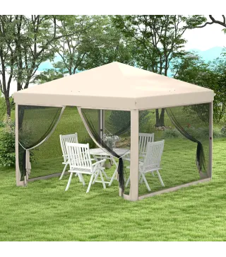 Cenador de Jardín 3x3 m con Mosquiteras Anti-UV Marco de Acero y Bolsa de Transporte para Patio Terraza Fiesta Beige