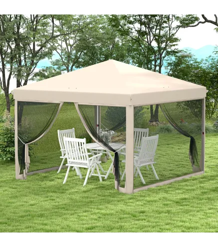 Cenador de Jardín 3x3 m con Mosquiteras Anti-UV Marco de Acero y Bolsa de Transporte para Patio Terraza Fiesta Beige