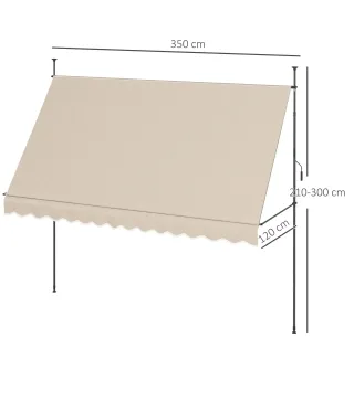 Toldo Manual Retráctil con Manivela 350x120x210-300 cm con Altura Ajustable Impermeable y Anti-UV Arena