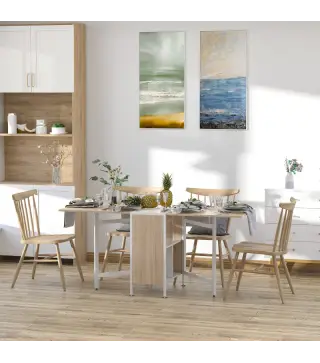 Mesa Plegable de Comedor, Mesa de Cocina Plegable, con Alas Abatibles, 4 Compartimentos, 3 Formas, Hasta 4 Personas, par