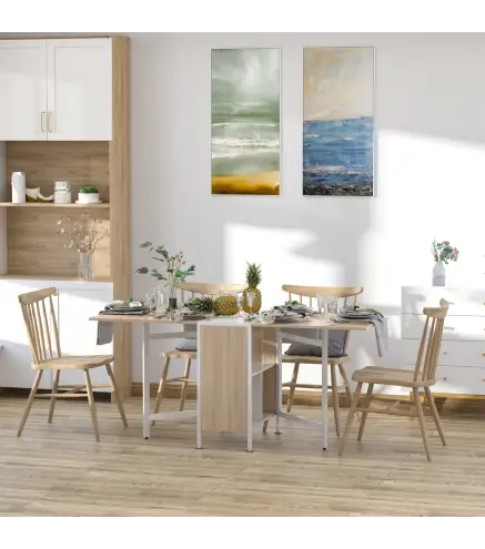 Mesa Plegable de Comedor, Mesa de Cocina Plegable, con Alas Abatibles, 4 Compartimentos, 3 Formas, Hasta 4 Personas, par