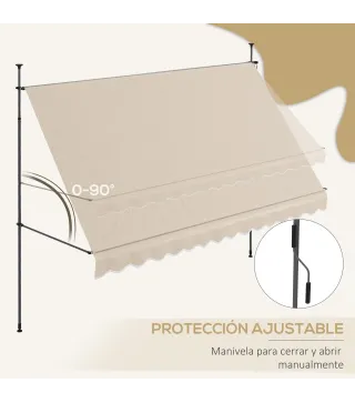 Toldo Manual Retráctil con Manivela 350x120x210-300 cm con Altura Ajustable Impermeable y Anti-UV Arena