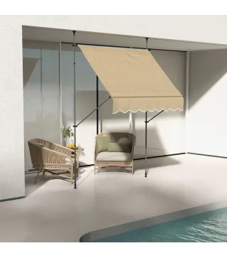 Toldo Manual Retráctil con Manivela 200x120x210-300 cm con Altura Ajustable Impermeable y Anti-UV Beige