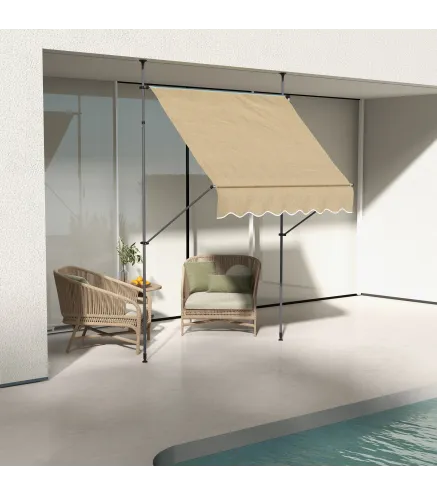 Toldo Manual Retráctil con Manivela 200x120x210-300 cm con Altura Ajustable Impermeable y Anti-UV Beige