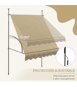 Toldo Manual Retráctil con Manivela 200x120x210-300 cm con Altura Ajustable Impermeable y Anti-UV Beige