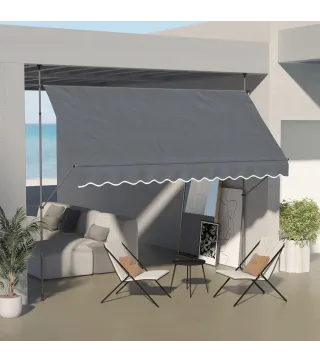 Toldo Manual Retráctil con Manivela 350x120x210-300 cm con Altura Ajustable Impermeable y Anti-UV Gris Oscuro