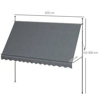 Toldo Manual Retráctil con Manivela 350x120x210-300 cm con Altura Ajustable Impermeable y Anti-UV Gris Oscuro