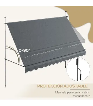 Toldo Manual Retráctil con Manivela 350x120x210-300 cm con Altura Ajustable Impermeable y Anti-UV Gris Oscuro
