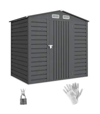 Caseta de Jardín Exterior 190x131x188 cm Cobertizo Metálico con 2 Ventilaciones y Puerta para Herramientas Gris